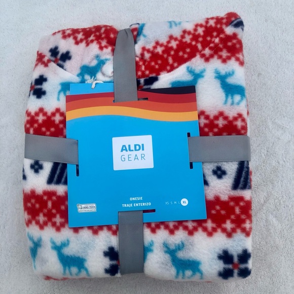 Aldi Holiday Deer Onesie Sz. XL New in Package Pajama Jumpsuit Hooded - Picture 2 of 4